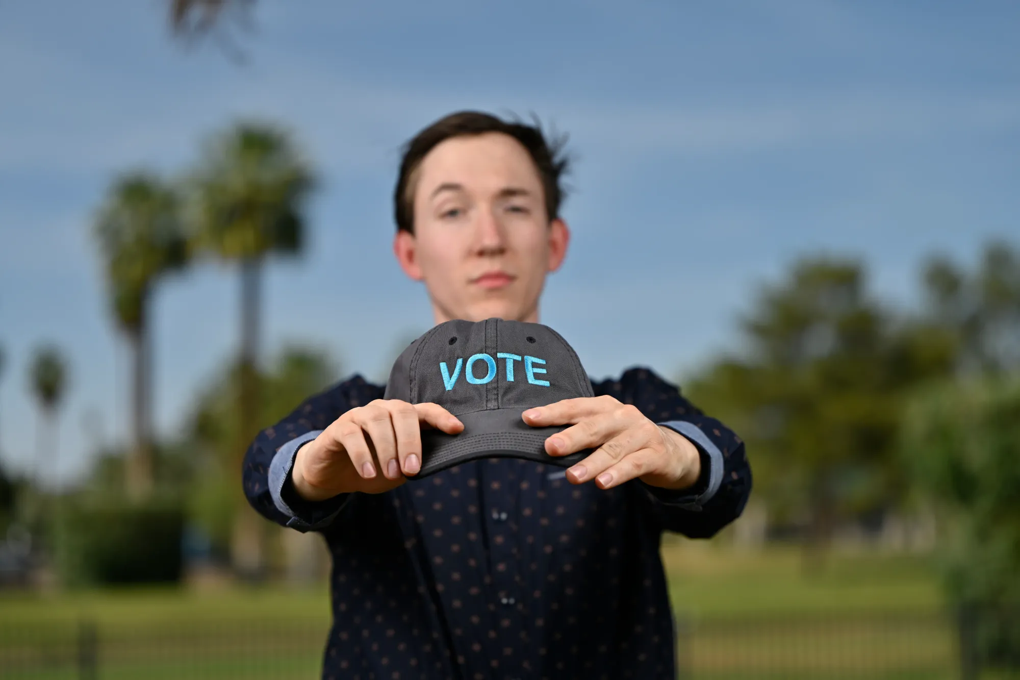 Eric Stafford State Senator Candidate Holding Vote Hat